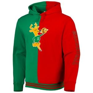 SOLD - NEW Mitchell & Ness Milwaukee Bucks Pullover Christmas Hoodie - Size M